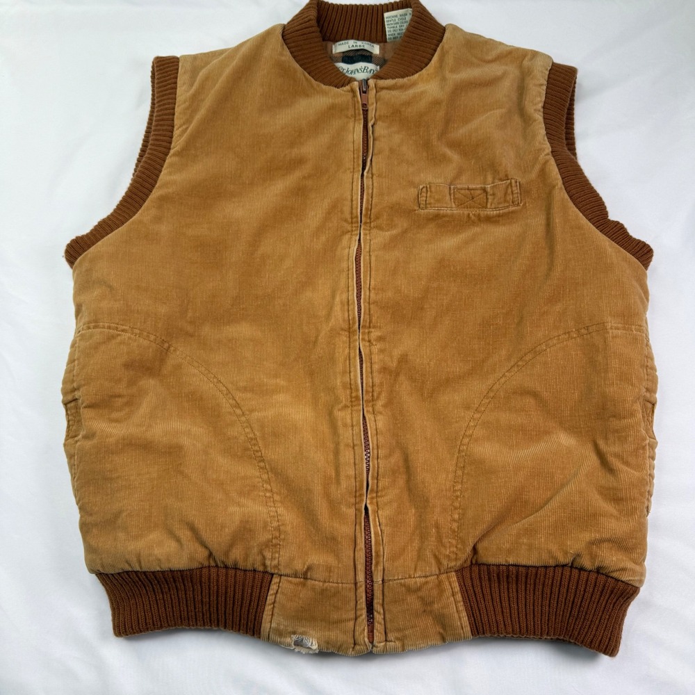 Vintage St Johns Bay Corduroy Vest Mens Large Tan Brown Quilted Lined Workwear